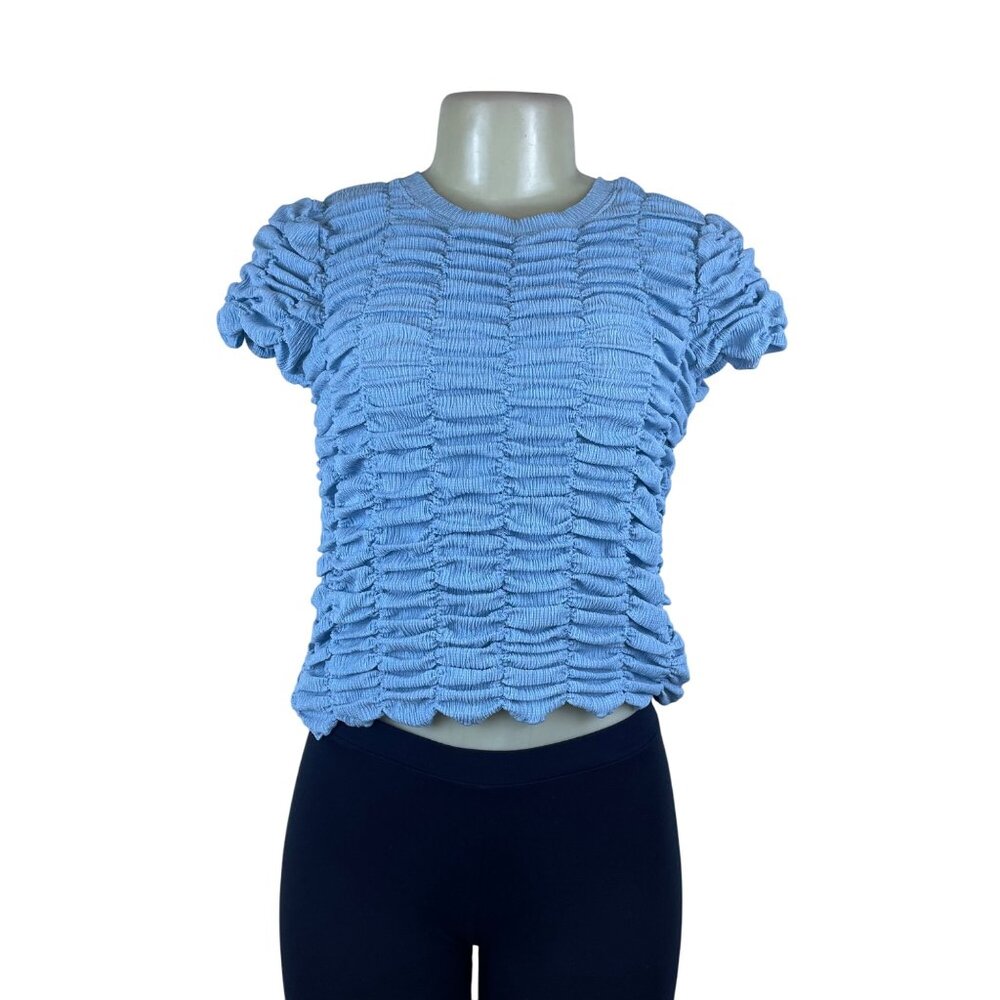 Anthropologie Women’s Blue Textured Short Sleeve Blouse Size S